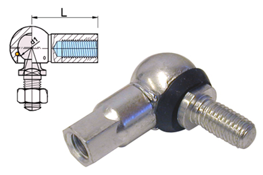 Kogelgewricht M10 x 35, form CS, vlgs DIN 71802, met stofkap, 6-kantaansluiting, blauw/wit verzinkt